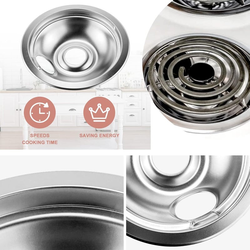 Fetechmate Electric Stove Burner Drip Pans Chrome 316048413(8”) 316048414(6”) and MP22YA Electric Range Burner Elements Replacement for Ken-more Tap-pan Frigi-daire Electric Stove Burner by - Image 4